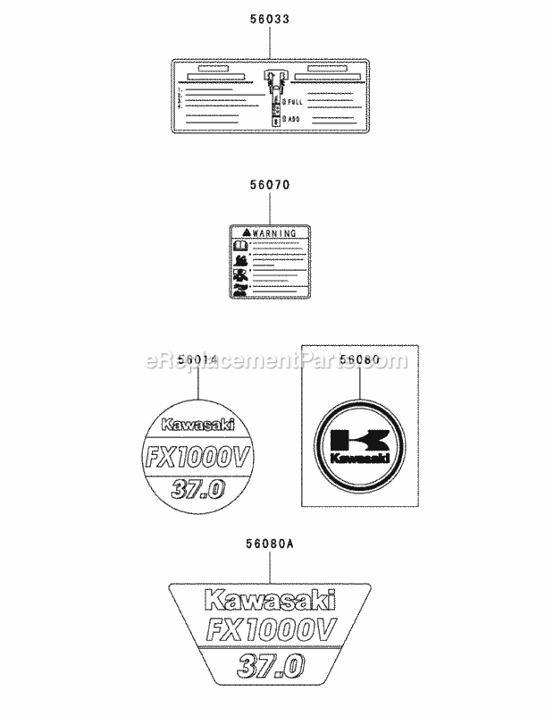 Kawasaki Fxt00v-Bs04 Label Diagram and Parts List for S7237-KW 53AP8DU8750 Cub Cadet Sprayer